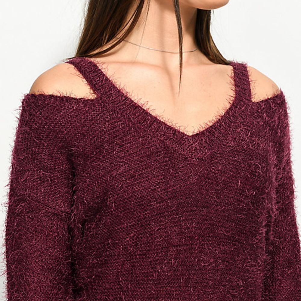 Almost Famous Bea Fuzzy Trending Burgundy Sweater - Picture 2 of 6